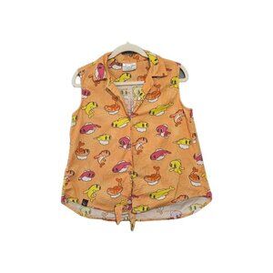 Pokemon Center Women's Tropical Tatsugiri Orange Tie Front Sleeveless Shirt S